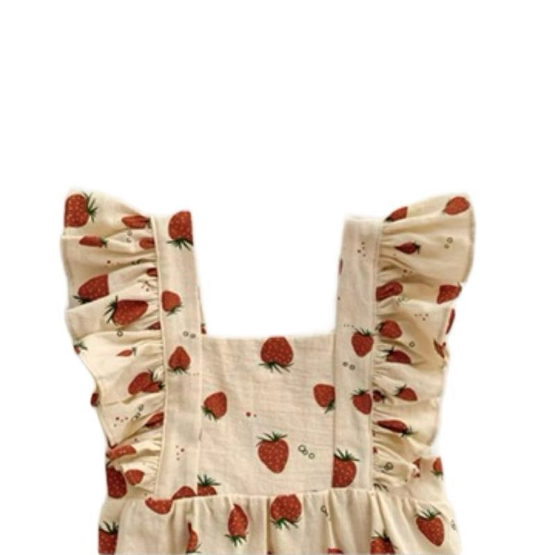 Strawberry print cotton frill romper