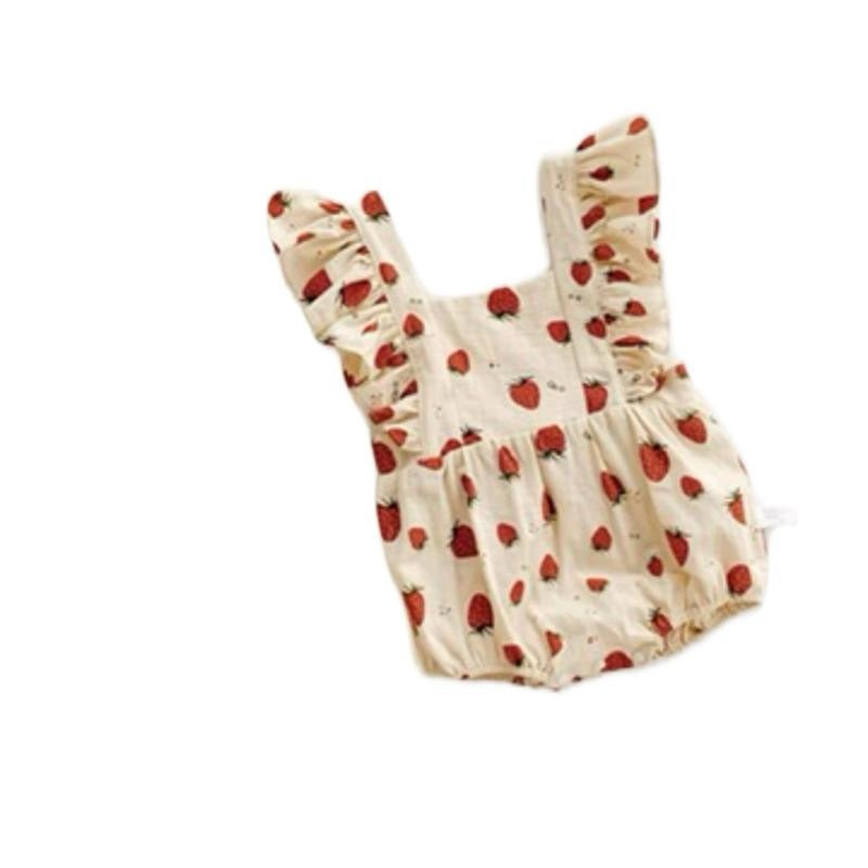 Strawberry print cotton frill romper