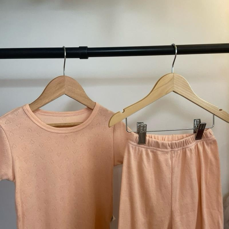 Girls heart pointelle two piece shorts & T shirt set