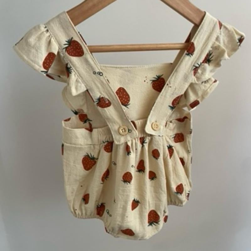 Strawberry print cotton frill romper