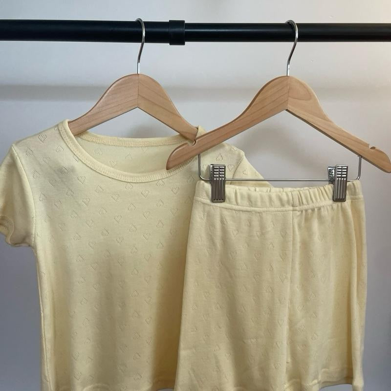 Girls heart pointelle two piece shorts & T shirt set
