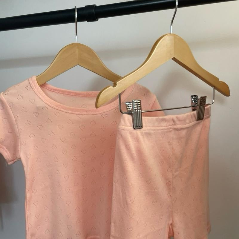 Girls heart pointelle two piece shorts & T shirt set