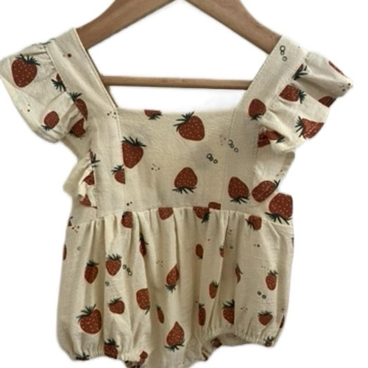 Strawberry print cotton frill romper