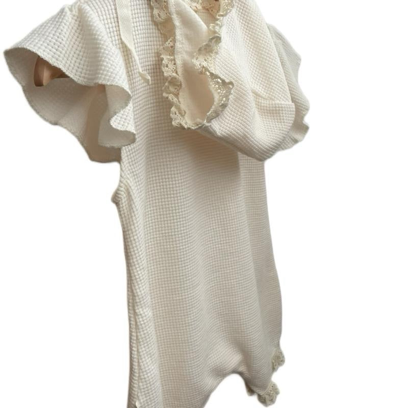 Waffle knit baby frill romper with matching hat