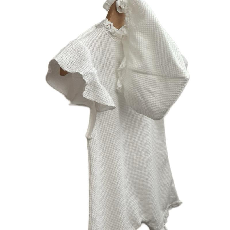Waffle knit baby frill romper with matching hat