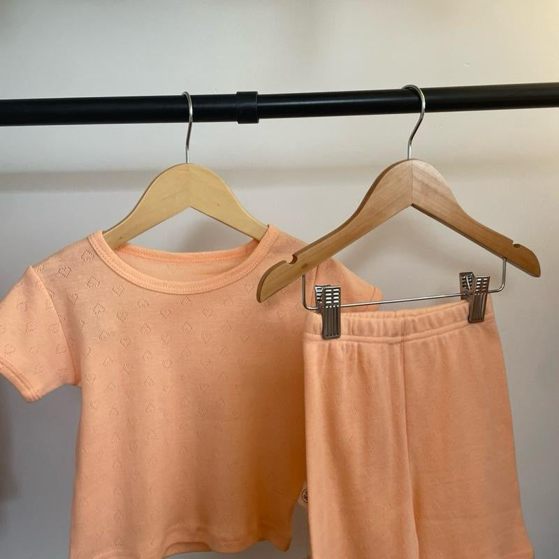 Girls heart pointelle two piece shorts & T shirt set