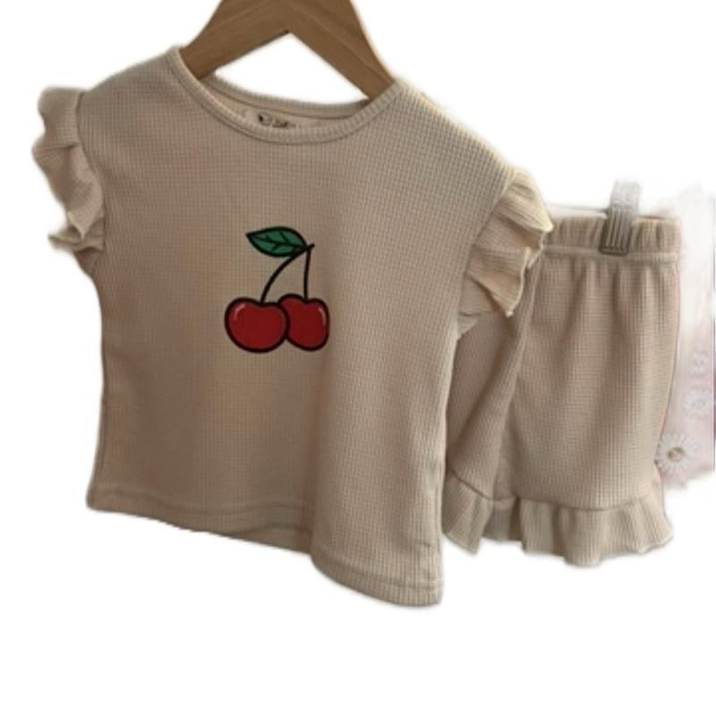 Cherry Frill two piece shorts and T shirt set