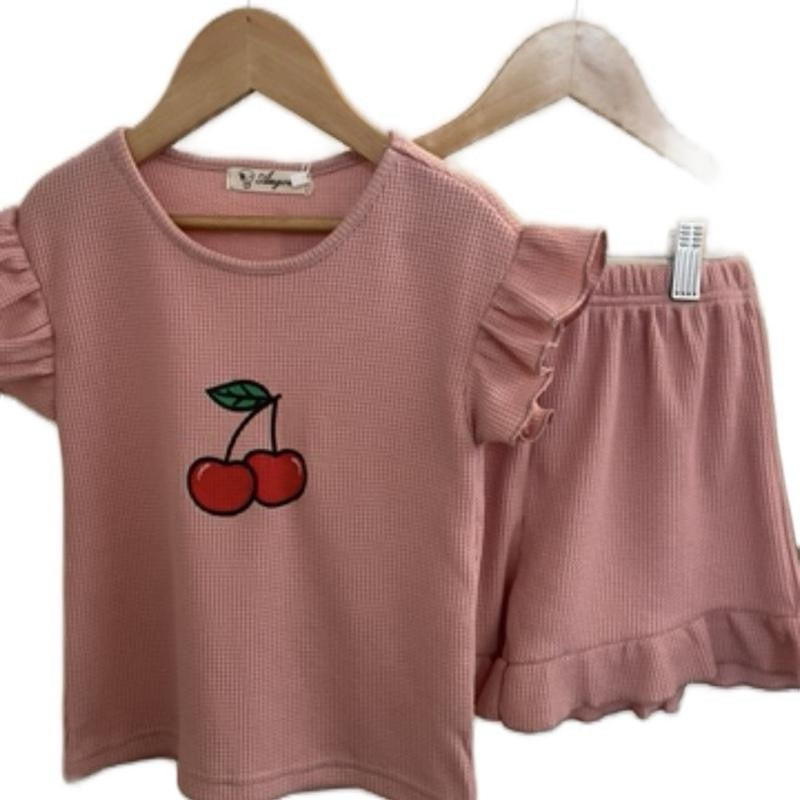 Cherry Frill two piece shorts and T shirt set
