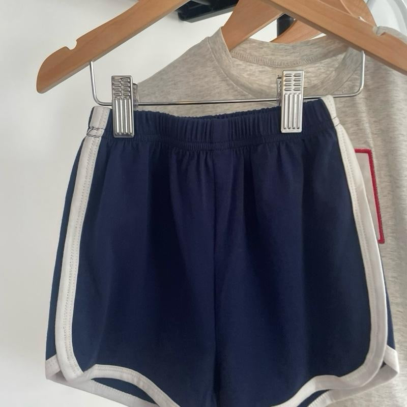 Two Piece 'Go For It' Shorts and T-Shirt Set in Navy Blue and White