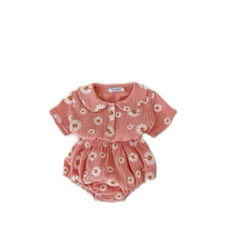 Pink flower print two piece summer set
