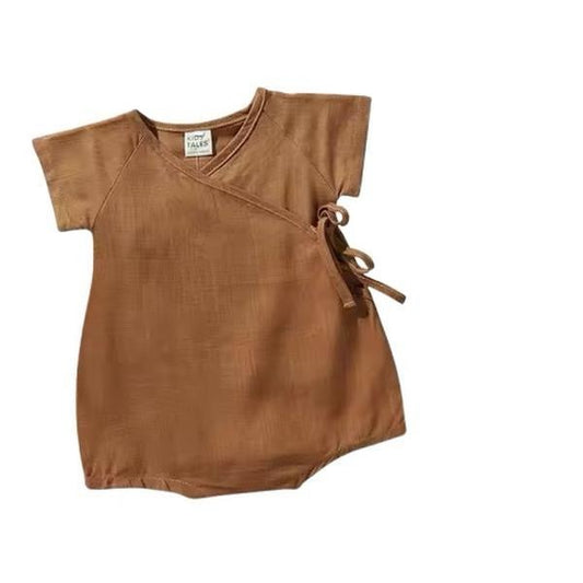 Linen blend wrap romper