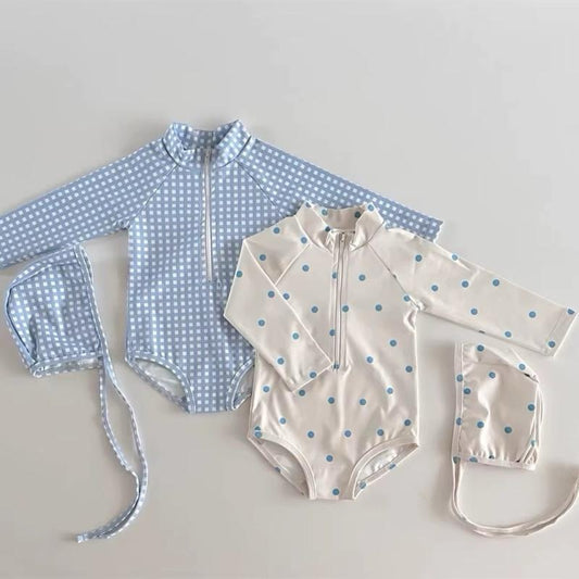 Baby/girls full sleeve swimsuit with matching hat