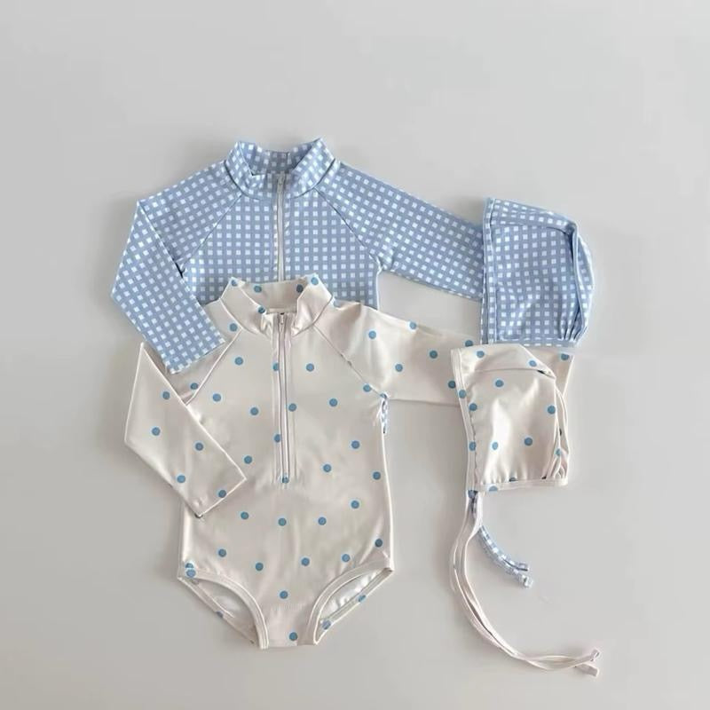 Baby/girls full sleeve swimsuit with matching hat